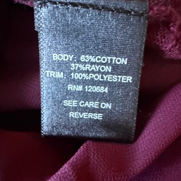 Torrid Burgundy V-Neck Long Sleeve Top Chiffon Hem Women 0 Large Fall Winter - Picture 7 of 9